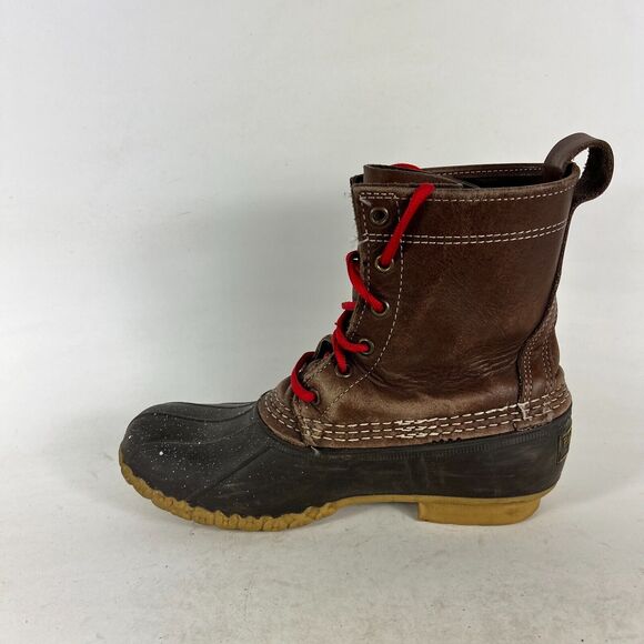 L.L.Bean Women's 7 Brown Buffalo Leather Lace-Up Mid Calf Round Toe Duck Boots - Picture 6 of 9
